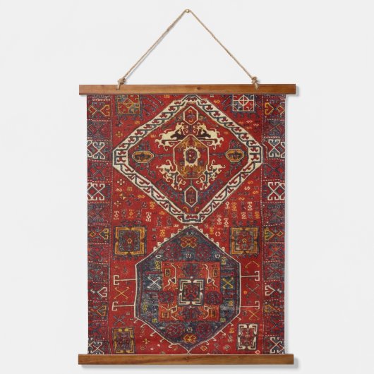 Orientaal tapeontwerp in donkerrood hangend wandkleed (Voorkant)