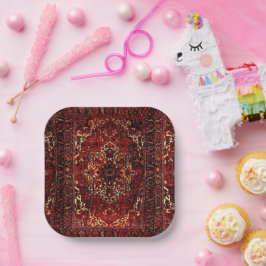 Orientaal tapeontwerp in donkerrood papieren bordje