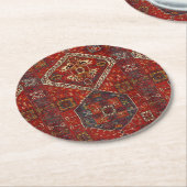 Orientaal tapeontwerp in donkerrood ronde kartonnen onderzetter (Gebogen)