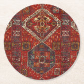 Orientaal tapeontwerp in donkerrood ronde kartonnen onderzetter (Voorkant)