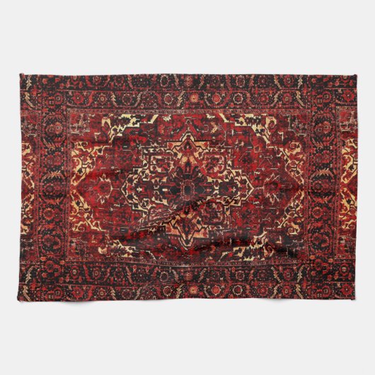 Orientaal tapeontwerp in donkerrood theedoek (Horizontaal)