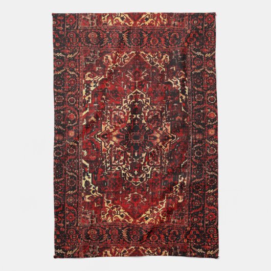 Orientaal tapeontwerp in donkerrood theedoek (Verticaal)