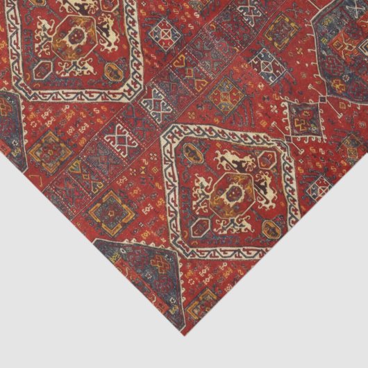 Orientaal tapeontwerp in donkerrood tissuepapier (Detail)