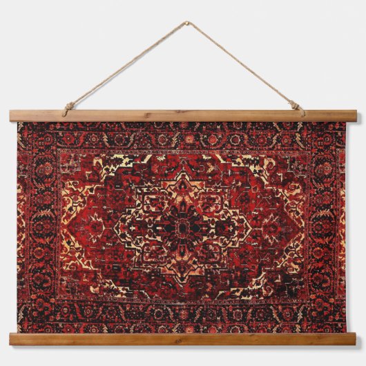 Orientaal tapepatroon in donkerrode ophangtapijten hangend wandkleed (Voorkant)