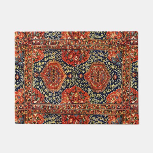 Orientaal tapijt blauw en oranje deurmat (Voorkant)