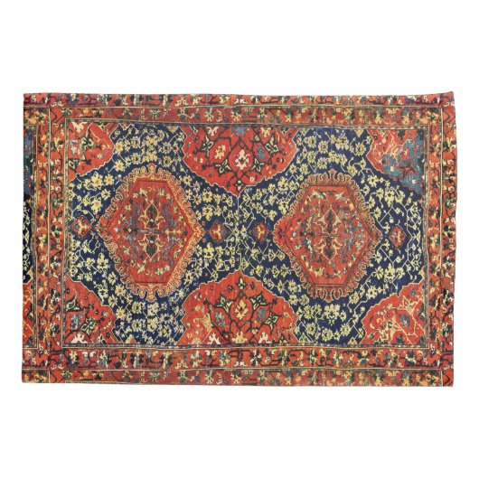 Orientaal tapijt blauw en oranje kussensloop (Achterkant)