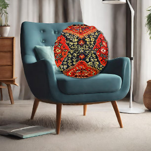 Orientaal tapijt blauw en oranje rond kussen