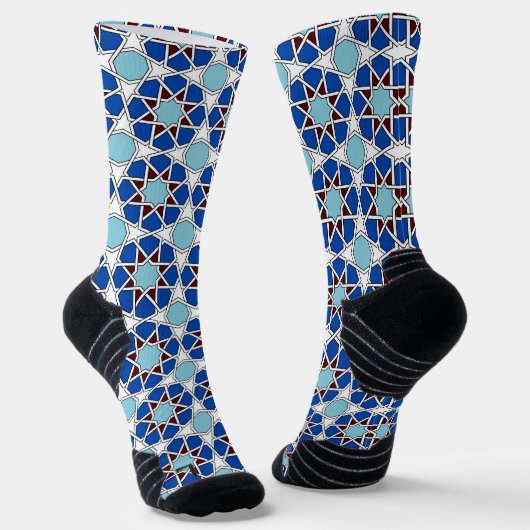 Oriëntaals Blauw Wit Marokkaans Geometrisch Arabes Sokken (Gebogen)