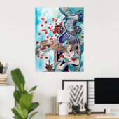 ORIËNTAALS SPROOKJE / PRINSESS,RODE ROZEN EN HAVIK POSTER (Thuiskantoor)