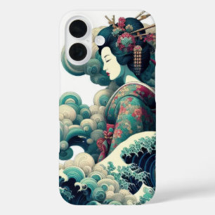 Oriëntaalse abstracte Geisha Kanagawa zwaait met w iPhone 16 Hoesje