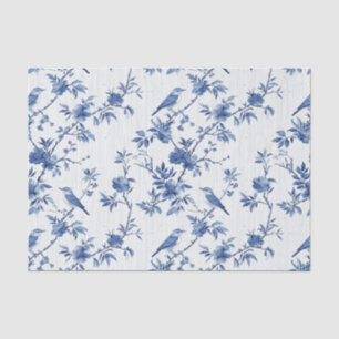 Oriëntaalse Blauwe Bloemen met Vogels en Strepen Tissuepapier