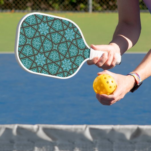 Oriëntaalse Blauwe Grijs Arabisch Egypte Geometris Pickleball Paddle (Insitu)