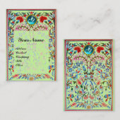 ORIËNTAALSE BLOEMEN DAMAST MONOGRAM Blauw Groen Visitekaartje (Voorkant / Achterkant)