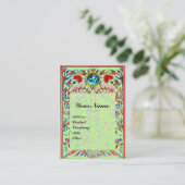 ORIËNTAALSE BLOEMEN DAMAST MONOGRAM Blauw Groen Visitekaartje (Staand voorkant)