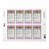 ORIËNTAALSE BLOEMEN DAMAST MONOGRAM Blauw Roze Etiket (Full Sheet)