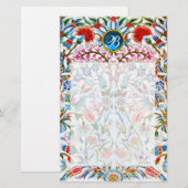 ORIËNTAALSE BLOEMEN DAMAST MONOGRAM Blue Sapphire Briefpapier (Voorkant / Achterkant)