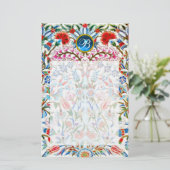 ORIËNTAALSE BLOEMEN DAMAST MONOGRAM Blue Sapphire Briefpapier (Staand voorkant)