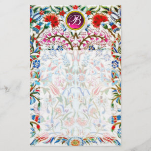 ORIËNTAALSE BLOEMEN DAMAST MONOGRAM Roze Amethist Briefpapier