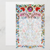 ORIËNTAALSE BLOEMEN DAMAST MONOGRAM Roze Amethist Briefpapier (Voorkant / Achterkant)