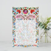ORIËNTAALSE BLOEMEN DAMAST MONOGRAM Roze Amethist Briefpapier (Staand voorkant)