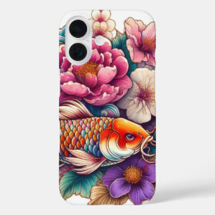 Oriëntaalse oranje koi en roze sakura tattoo iPhone 16 hoesje