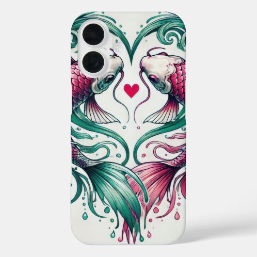 Oriëntaalse roze en blauwgroen liefde hart koi tat Case-Mate iPhone case (Achterkant)