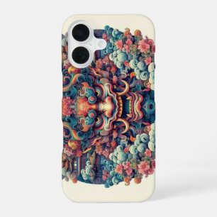 Oriëntaalse symmetrische abstracte Oni demon gezic iPhone 16 Hoesje