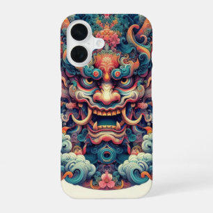 Oriëntaalse symmetrische abstracte Oni demon gezic iPhone 16 Hoesje