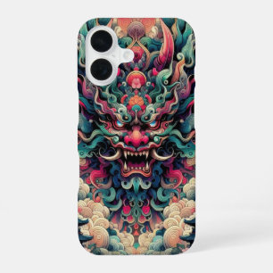Oriëntaalse symmetrische abstracte Oni demon gezic iPhone 16 Hoesje