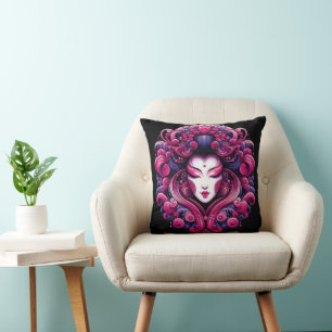 Oriëntaalse vector abstract Geisha fractal roze go Kussen