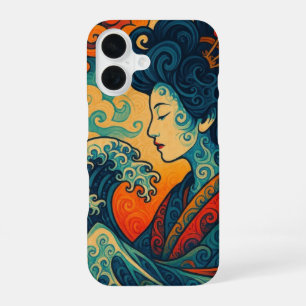 Oriëntaalse vector abstracte Geisha Kanagawa-golve iPhone 16 Hoesje