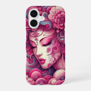Oriëntaalse vector abstracte Geisha roze fractale iPhone 16 Hoesje
