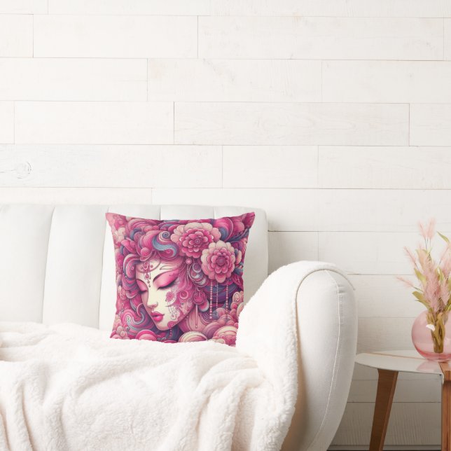 Oriëntaalse vector abstracte Geisha roze fractale  Kussen (Bank)