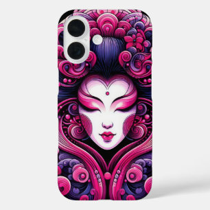 Oriëntaalse vector abstracte Geisha roze golven iPhone 16 Hoesje