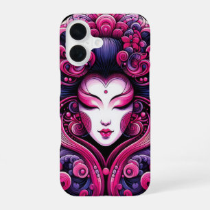 Oriëntaalse vector abstracte Geisha roze golven iPhone 16 Hoesje