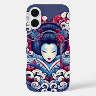 Oriëntaalse vector blauw violet abstracte Geisha g iPhone 16 Hoesje