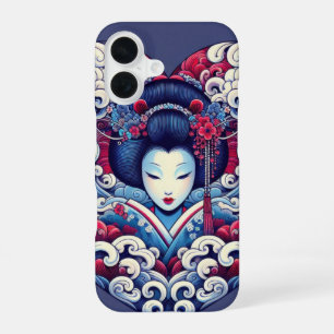 Oriëntaalse vector blauw violet abstracte Geisha g iPhone 16 Hoesje