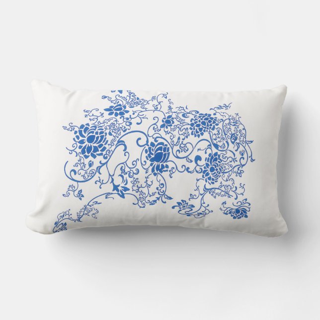 Oriental Accent Blue en White Porcelain Floral Kussen (Voorkant)