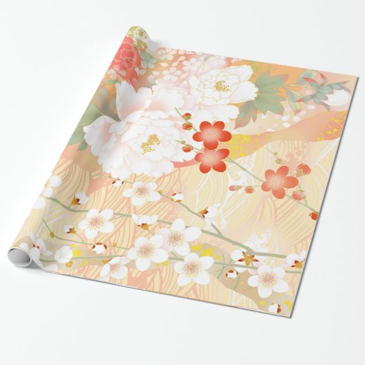 Oriental Accent Japanse Floral Soft Colors-1 Cadeaupapier (Uitgerold)