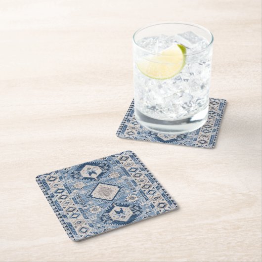 Oriental Antiek Blue Kilim Rug Kartonnen Onderzetters (Insitu)