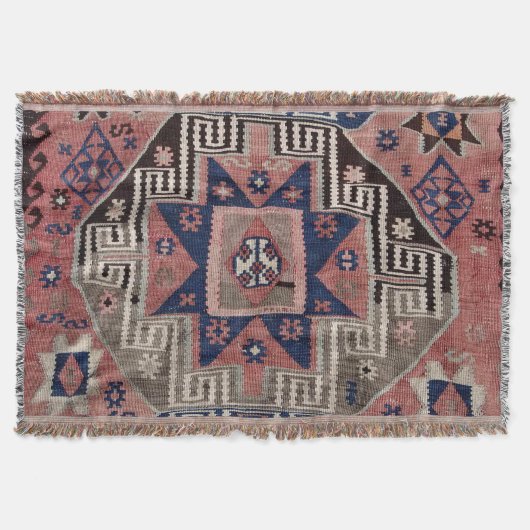 Oriental Antiek Blue Kilim Rug Red Deken (Voorkant)