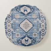 Oriental Antiek Blue Kilim Rug Rond Kussen (Voorkant)
