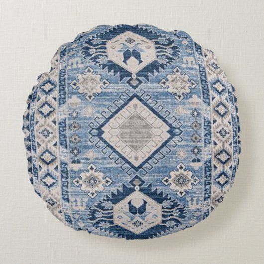 Oriental Antiek Blue Kilim Rug Rond Kussen (Voorkant)