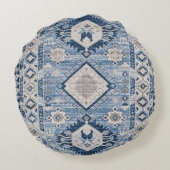 Oriental Antiek Blue Kilim Rug Rond Kussen (Achterkant)