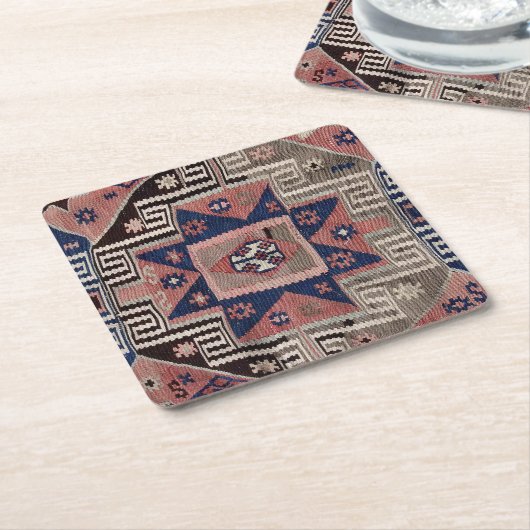 Oriental Antiek Red Kilim Rug Kartonnen Onderzetters (Schuin)