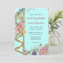 Oriental Aqua Floral Classic Chinoiserie Wedding Kaart