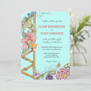 Oriental Aqua Floral Classic Chinoiserie Wedding Kaart