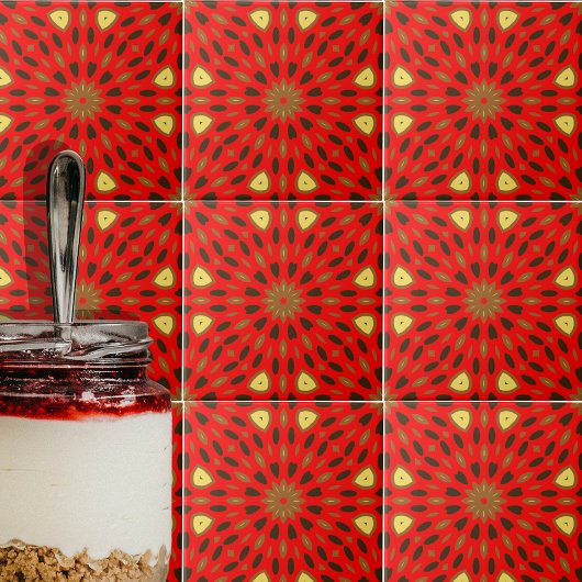 Oriental Arabesque Mosaic Red Geometric Pattern Tegeltje