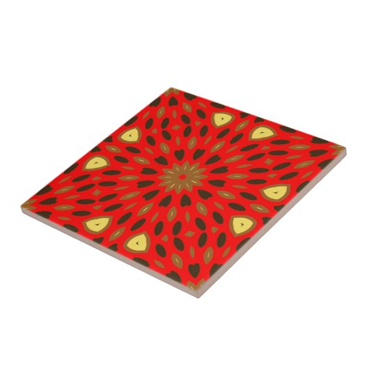 Oriental Arabesque Mosaic Red Geometric Pattern Tegeltje (Zijkant)