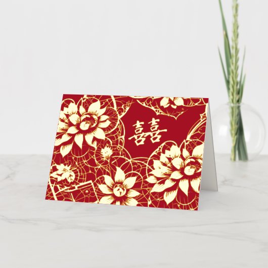 Oriental Art Deco Florals | Double Happiness Folie Wenskaart (Voorkant)